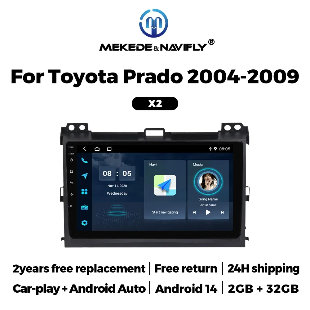 Android Touch Screen For Toyota Land Cruiser Prado 120 LC120 2003-2009 Car Radio Multimedia Player GPS Stereo Head Unit Carplay
