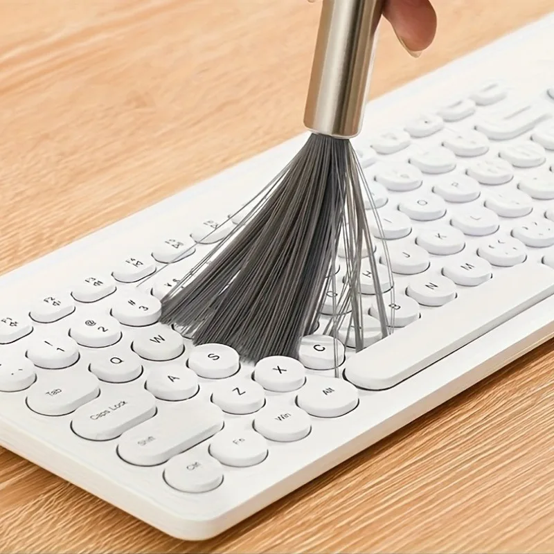 1pc Multi-purpose Cleaning Brush with Stainless Steel Handle & PET Bristles, Ideal for Desk, Keyboard, Mouse Pad, Fan and Stove