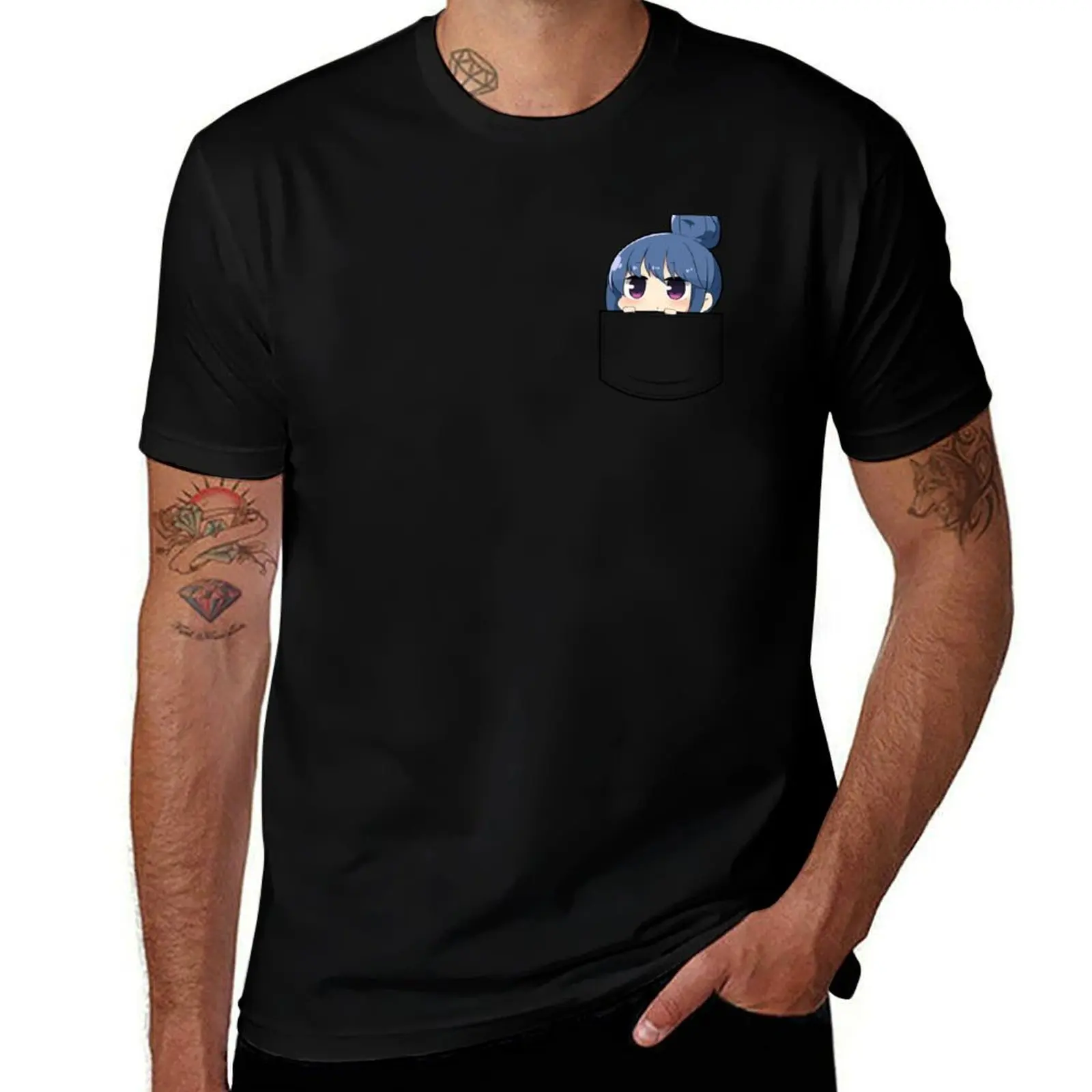 

Chibi Shima Rin in your pocket - Yuru Camp T-Shirt man t shirts graphic man t shirt luxury T-shirt