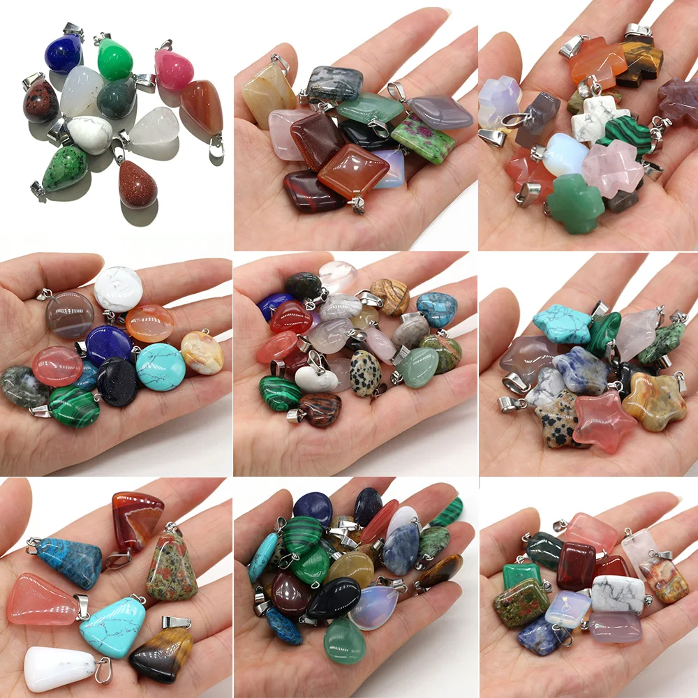 

12pcs/lot Natural Agates Stone Pendant Mix Colors Women Jewelry Charms fit DIY Necklace Making Wholesale Multiple Shapes