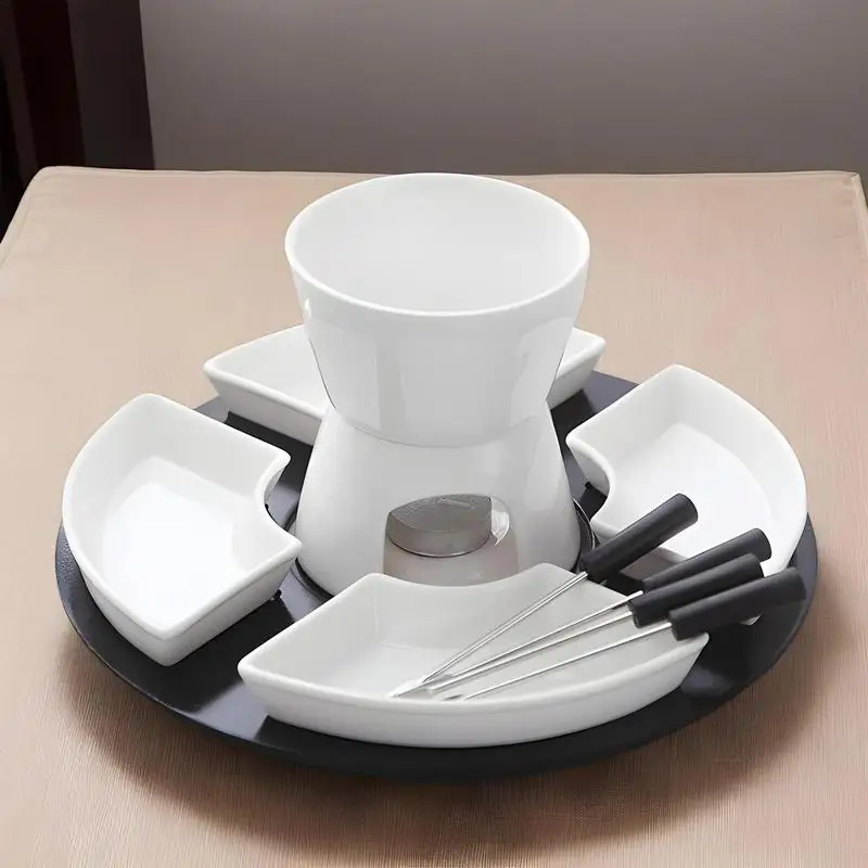 

Ceramic Butter Warmer Set Ceramic Melting Fondue Pot Kit Buffets Parties Diy Fondue Serving Set for Cheese, Chocolate, Icecream