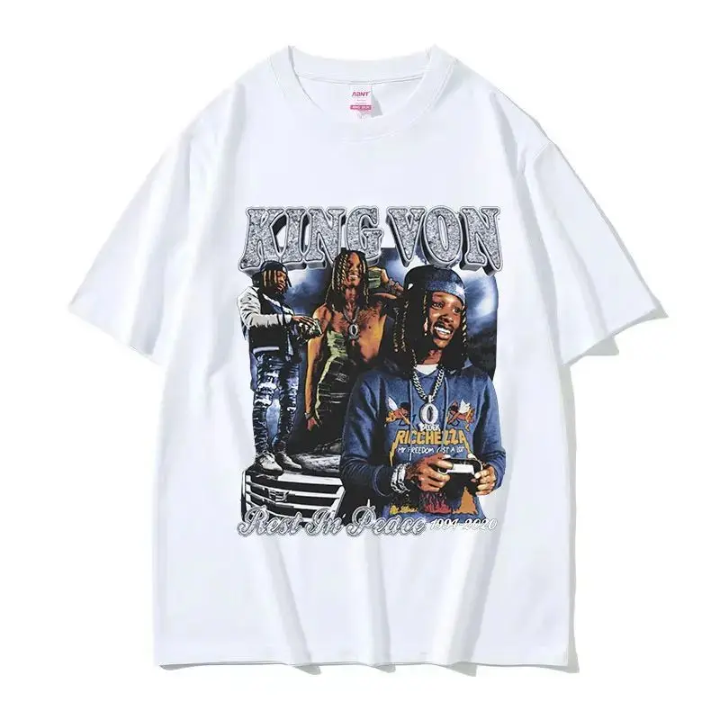 Rapper K-King Von Graphic T Shirt Men\'s Hip Hop Vintage Short Sleeve T-shirts Unisex Fashion Oversized Cotton T-shirt Streetwear