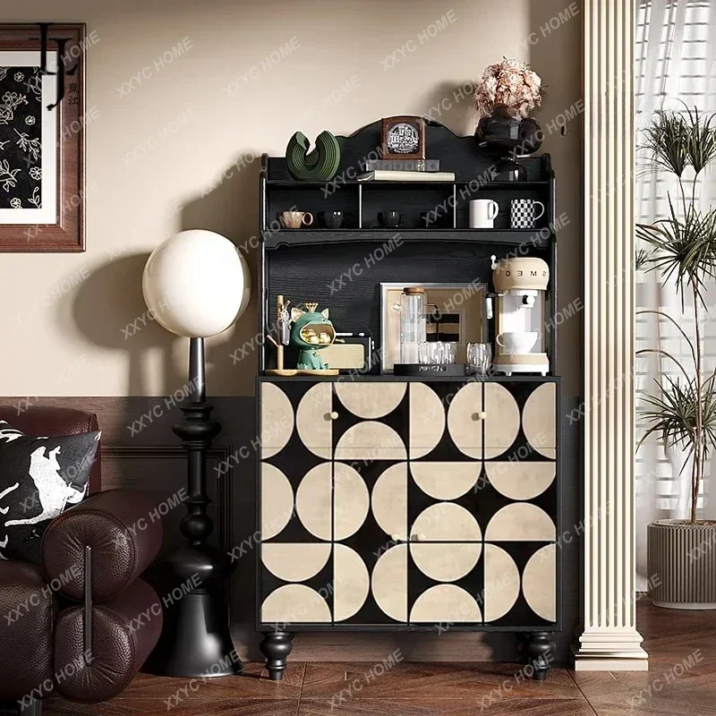 A French retro solid wood dining side cabinet living room against the wall integrated light luxury high sense storage high sense