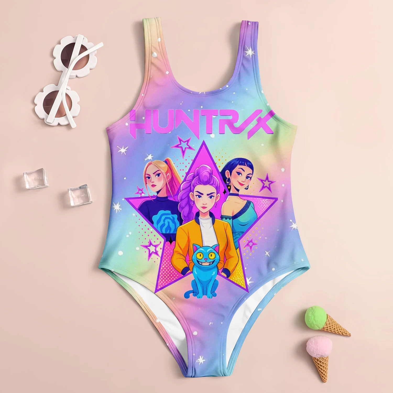 MINISO جديد Huntrix Kpop شيطان هنتر الكبار الاطفال الصيف الملبس ملابس السباحة الفتيات النساء قطعة واحدة 3dPrint الشاطئ موضة 25-26 الملابس