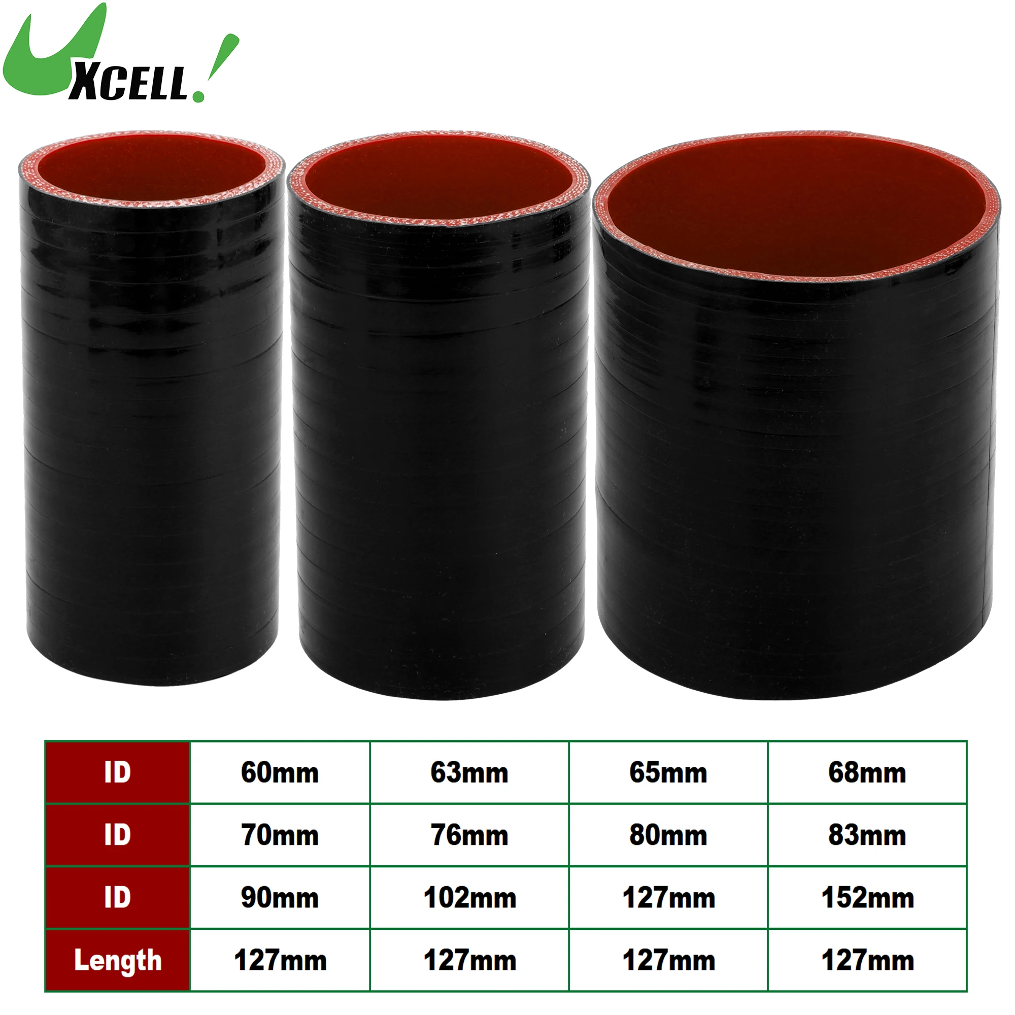 

UXCELL 60/63/65/68/70/76/80/83/90/102/127/152mm ID 127mm Long 0 Degree 4-Ply Reinforced High Temp Car Silicone Coolant Hose