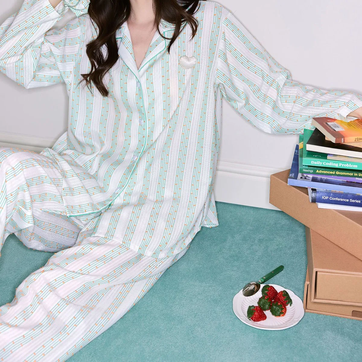 Girls Spring Autumn French Silk Women's Long Sleeve Home Clothes Satin Stripe Gentle Contrasting Color Princess Nightwear