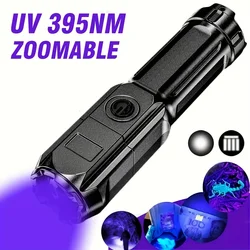 Portable Ultraviolet Torch Zoomable UV395NM Light 3 Lighting Modes Camping Flashlight For Pet Stacks Fluorescent Detection Tools