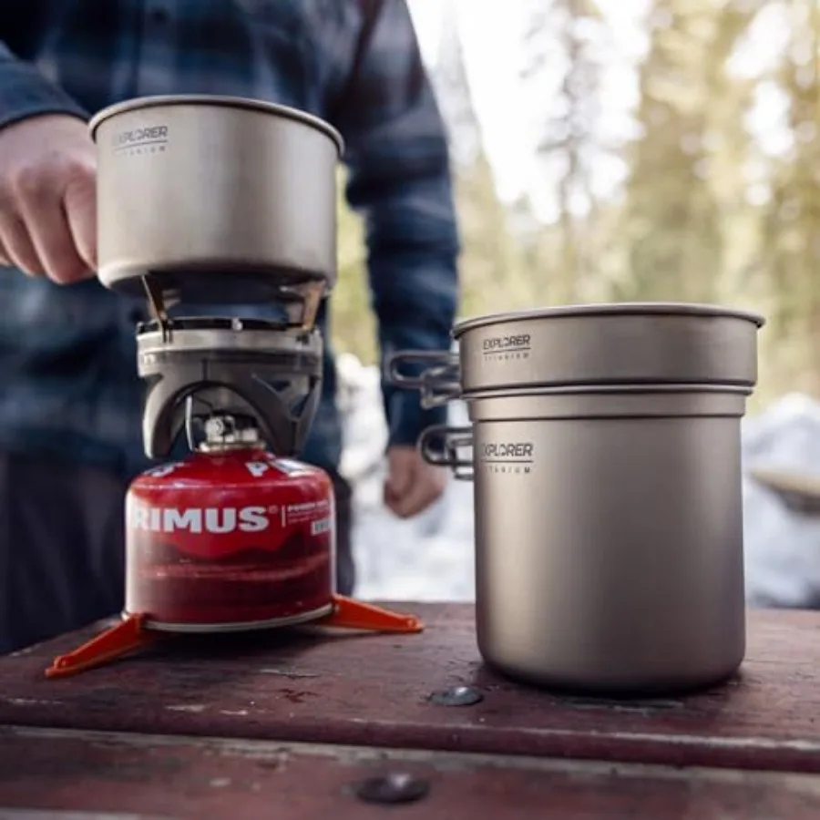 Titanium Stackable Camping Cooking Pot Mess Kit Set for Backpacking Hiking Outdoor Survival Adventures Lightweight Portable Mul