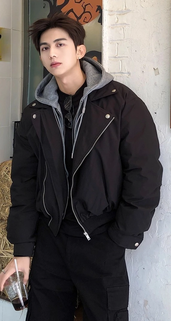 Men's 2025 Winter New Faux Two-Piece Hooded Thickened Warm Parkas Loose Tooling Jacket Coats Male Long Sleeve Handsome Parkas