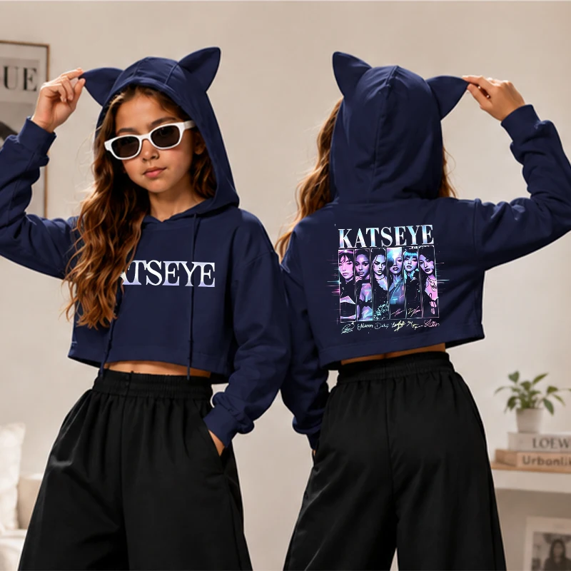 2026 Katseye Kpop Girl Group Print Hoodies For Children Autumn Long Sleeve Sweatshirt Casual Katseye Crop Tops Hoodie Gifts