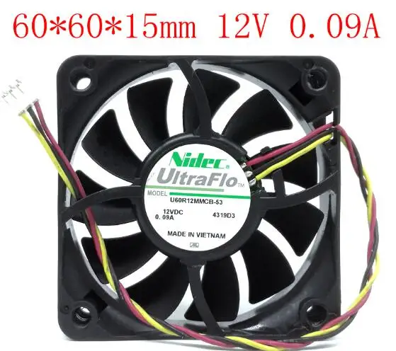 Commercio all'ingrosso: nidec 6 cm 6015 12 V U60R12MMCB-53 0.09A 3-filo del computer industriale ventola del proiettore con doppio palle ventola silenziosa