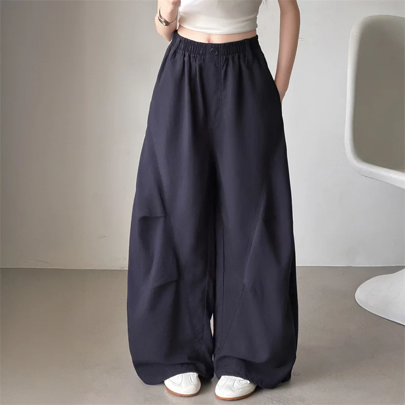 Summer Junior Girls Solid Color Casual Pants Tencel Cotton Linen Teenage Girl Hip Hop Wide Leg Pants Kids Loose Trousers Clothes