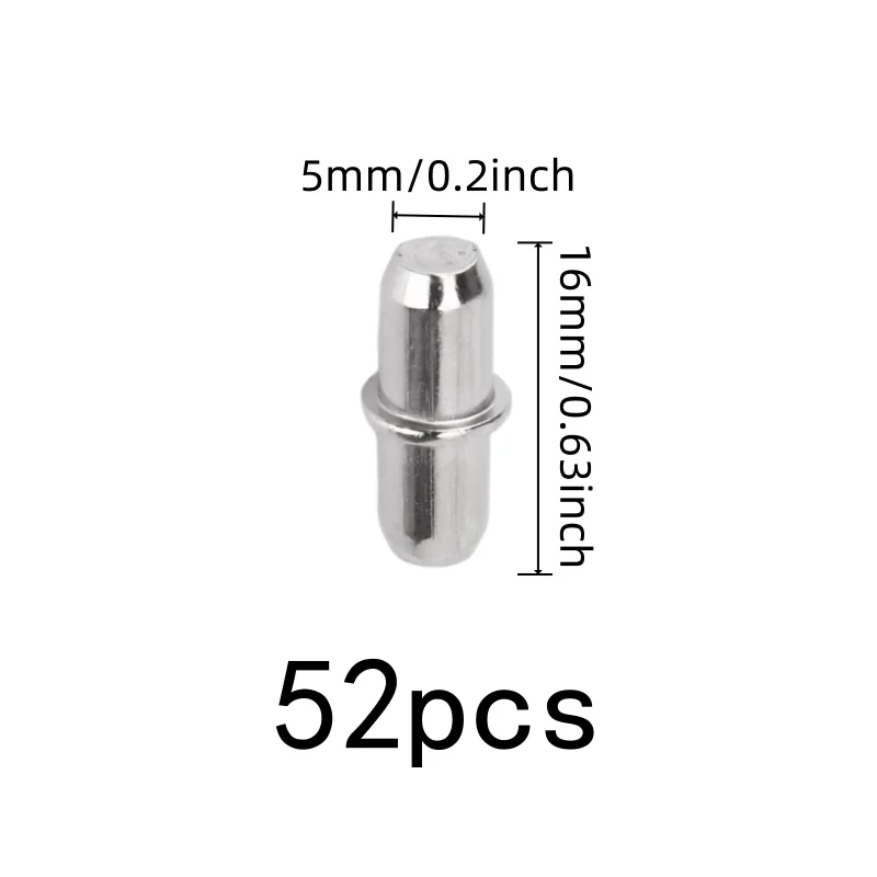 52 pcs Shelf Support Pins, Iron Metal Material, suitable for Wardrobe Shelf Support, Compact Peg Design