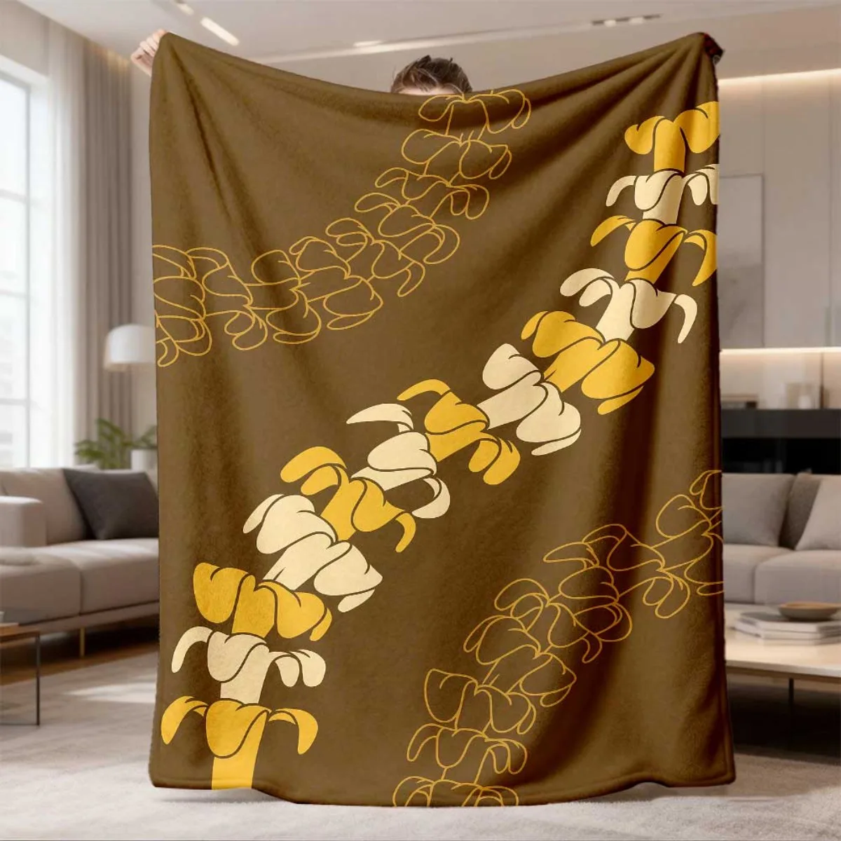 Puakenikeni Lei Flower Garland Pattern Throw Blanket Traditional Hawaiian Polynesian Floral Print Decorative Sofa Blanket