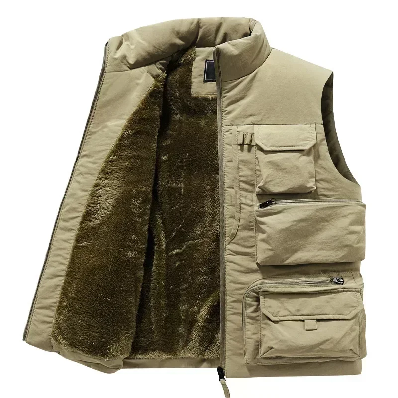 Men's Vest Coat Winter Sleeveless Jacket Waistcoat Thick Warm Fleece Workwear Tops Cargo Vest Windbreaker Fashion Big Size 6XL