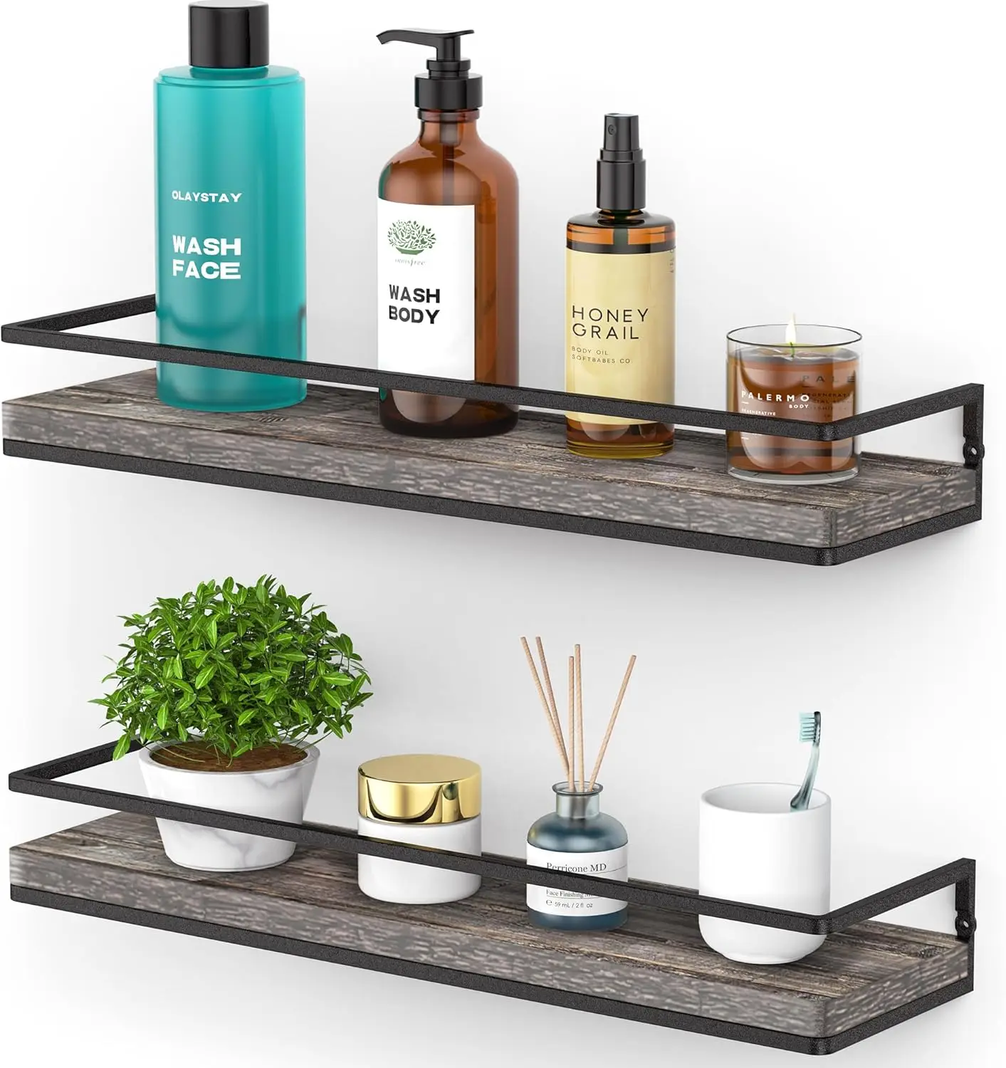 

Floating Shelves Wall Mounted Set of 2, Rustic Wood Wall Storage Shelves for Bedroom,Living Room,Bathroom, Kitchen Pine