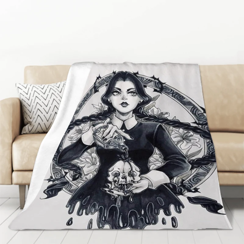 

American Movie TV Wednesday Addams Classic Vintage Throw Summer Blankets for Decorative Sofa Fleece Blanket Fluffy Knee Bed Soft