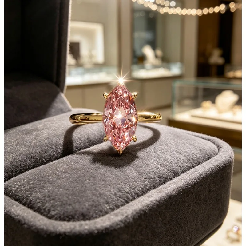 1 /2/3ct pink moissanite marquise cut ring S925 silver moissanite 6 prong Sakura pink vvs1 ring eternal wedding band for women