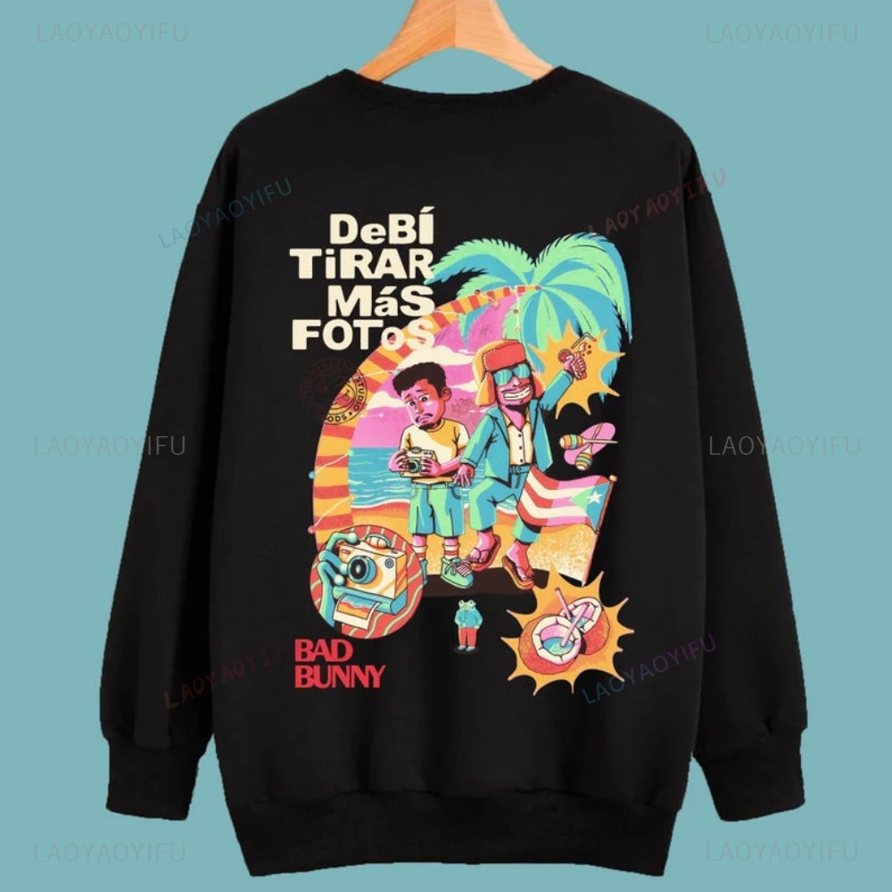 

Bad Bunny Debi Tirar Mas Foto Muisc Графический пуловер Мужчина Женщина Harajuku с круглым вырезом Женщина Мужчина Модные толстовки с длинными рукавами