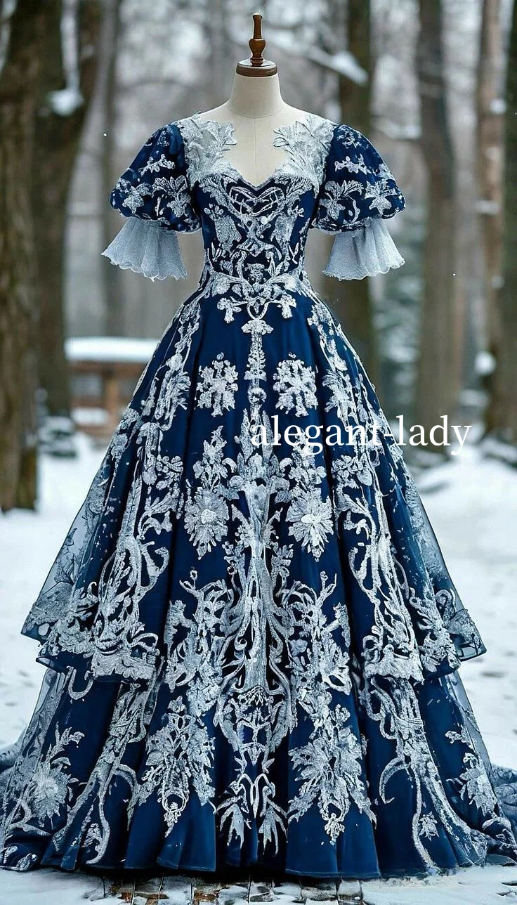 

Fantasy Victorian Embroidered Prom Dress Celadon Blue Short Sleeve Lace Insert A-Line Long Renaissance Customised vestido festa