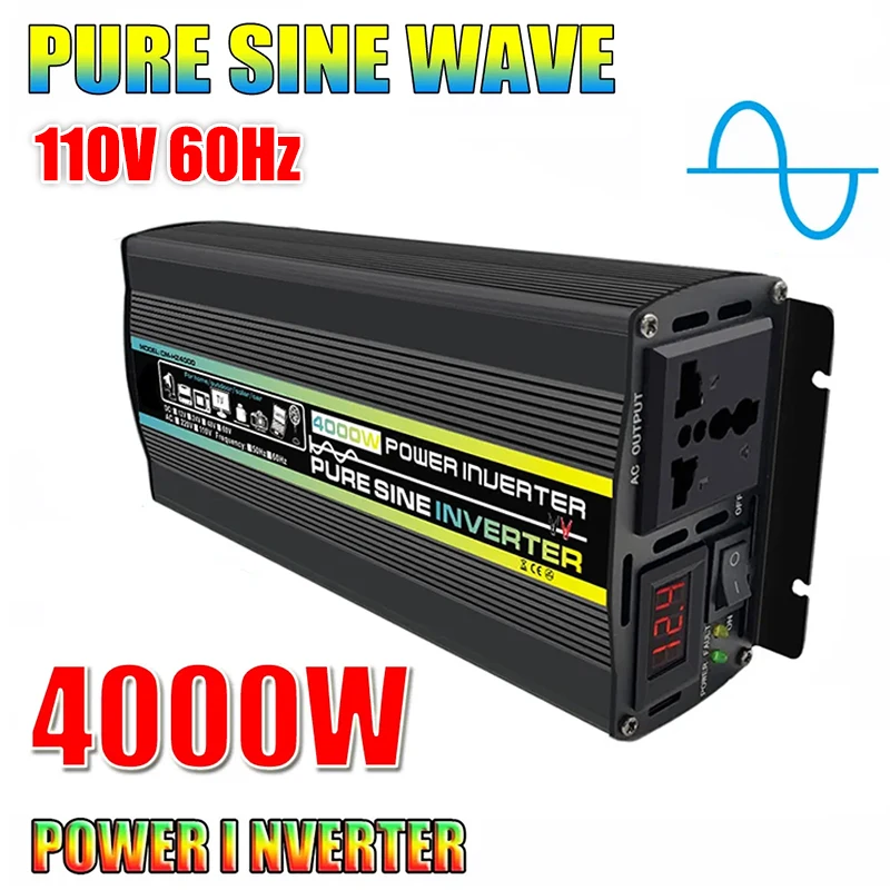 

Pure Sine Wave Inverter DC 12V to AC 110V 60Hz 8000W 6000W 4000W 3000W Voltage Transformer Power Converter Solar Car Inverter