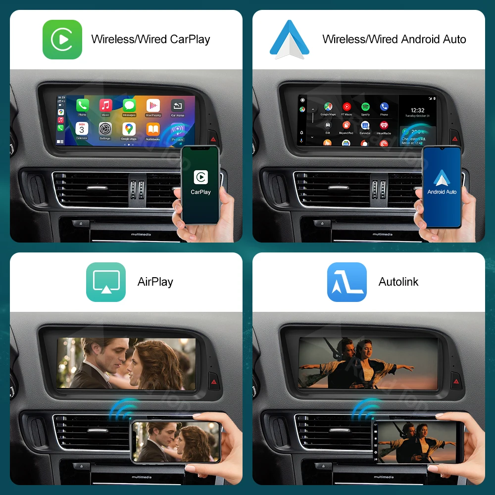 RoadTop 12.3 بوصة لاسلكي CarPlay الوسائط المتعددة شاشة رقيقة جدا أندرويد السيارات لأودي Q5 2009-2017 وظيفة Airplay Autolink #4