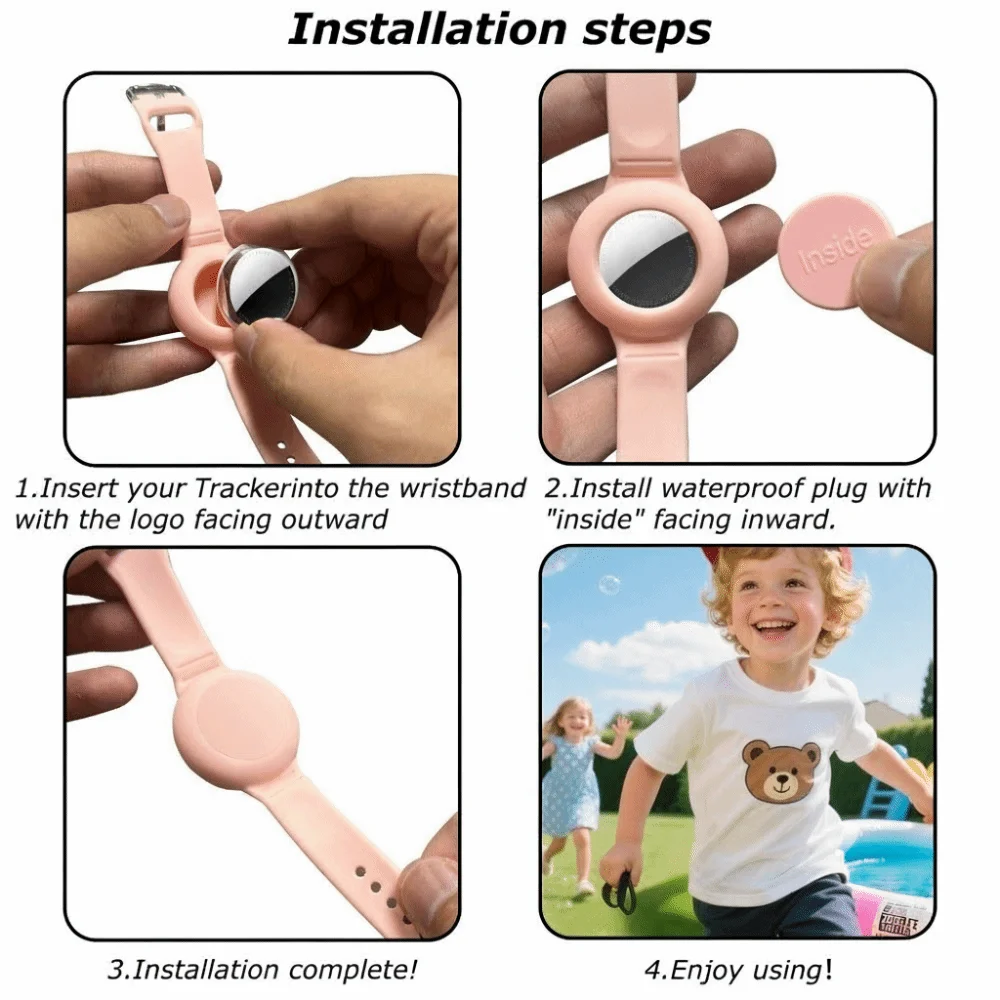 Soft Silicone Child Wristband Waterproof Anti-lost Tracker Holder Strap Adjustable Kids Bracelet for AirTag Tracker Accessories
