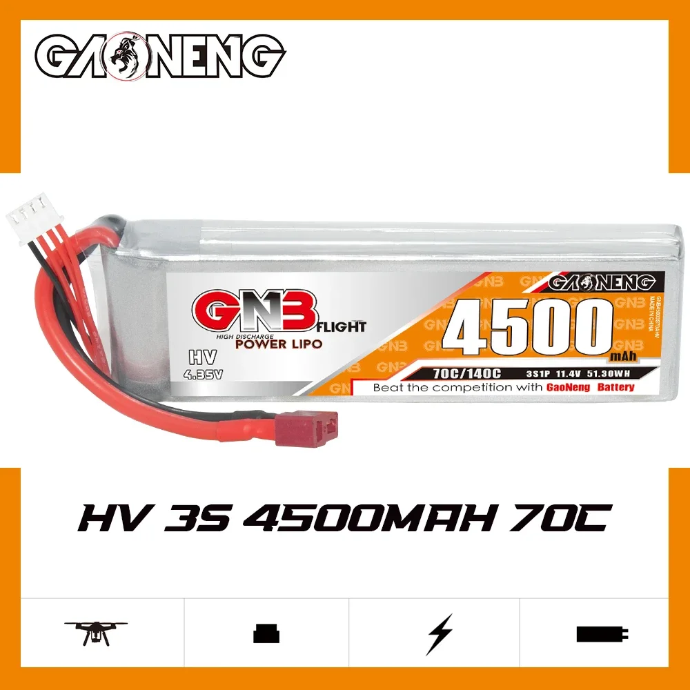 

GAONENG 4500mAh HV 3S 70C 140C 11.4V DEANS LiPo Battery Drone Truck Drone Airplane Helicopter MultiCopter Boat Hobbies