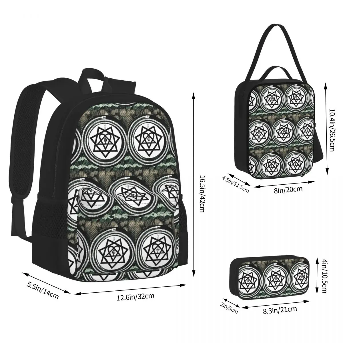 Him Band Album Heartagram Ville Valo Cool Backpacks Children Bookbag School Bags Rucksack Lunch Bag Pen Bag Three-Piece Set