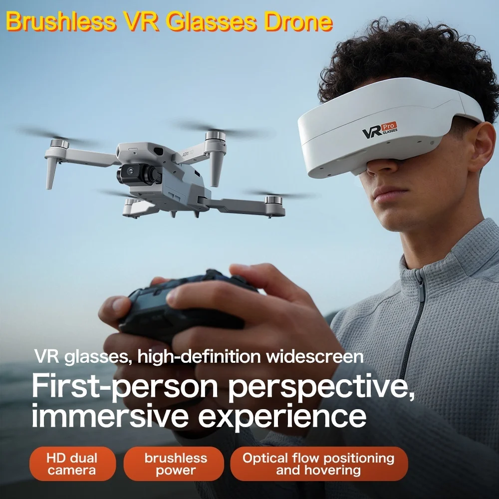 Professional Brushless VR Glass WIFI FPV RC Drone 2.4G Optical Flow Hover HD ESC Dual Camera 3D Roll Remote Control Quadcopter