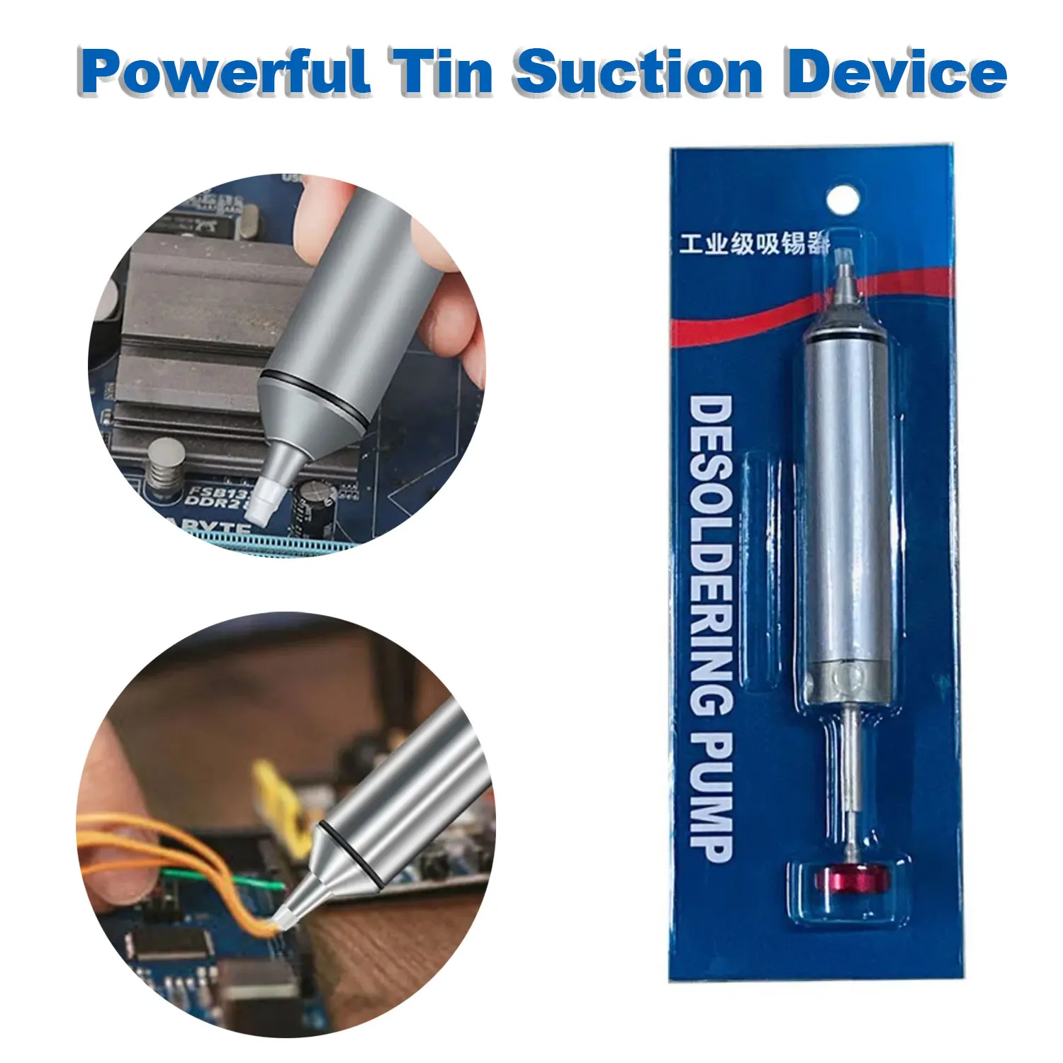 Professional Aluminum Alloy Solder Sucker Gun Powerful Desoldering Pump for Electronics Repair, PCB Welding Tool Silicon Nozzle