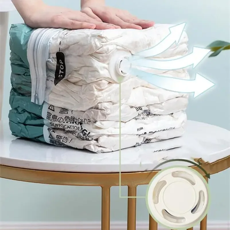 No-Pump Design Vacuum Compression Storage Bags, Extra Large Size for Clothes Blankets Bedding Bedroom Organization