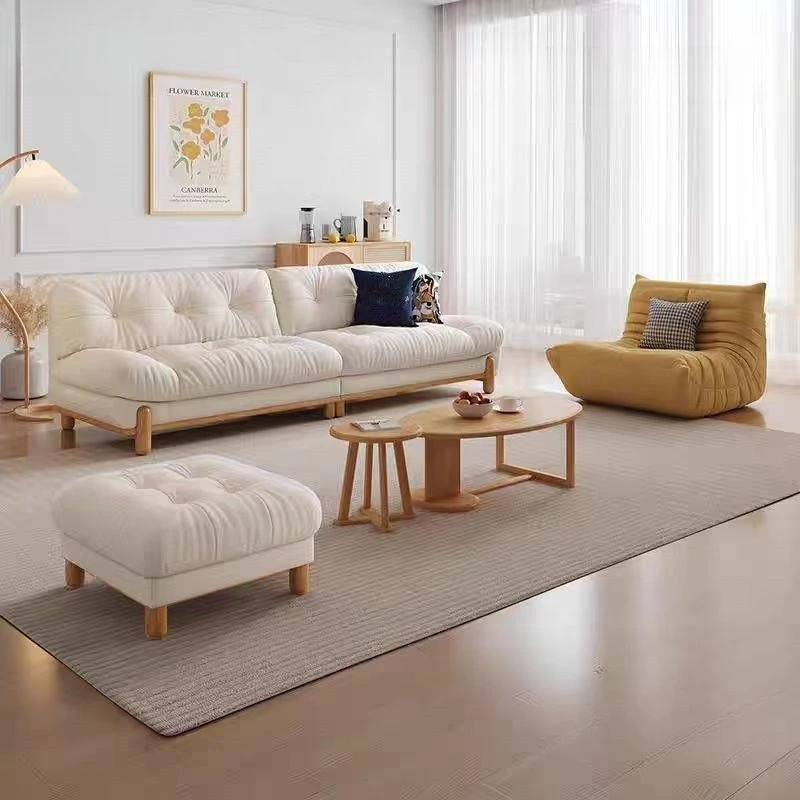 Solid wood sofa living room small apartment with three cloud fabric color sofas