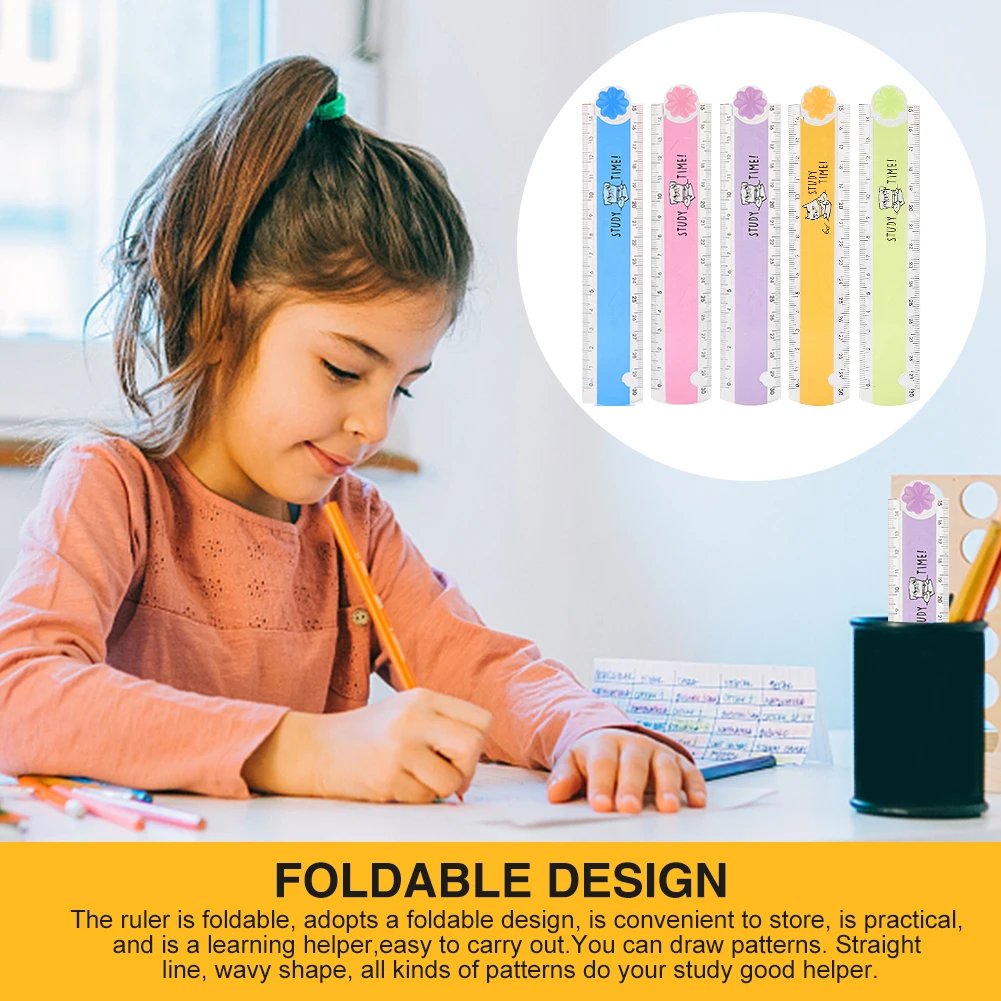 ไม้บรรทัดพลาสติกใสพับได้30ซม. 5ชิ้นขนาดกะทัดรัดทนทานสำหรับเด็กโรงเรียนเครื่องเขียนแบบเรขาคณิตปรับได้