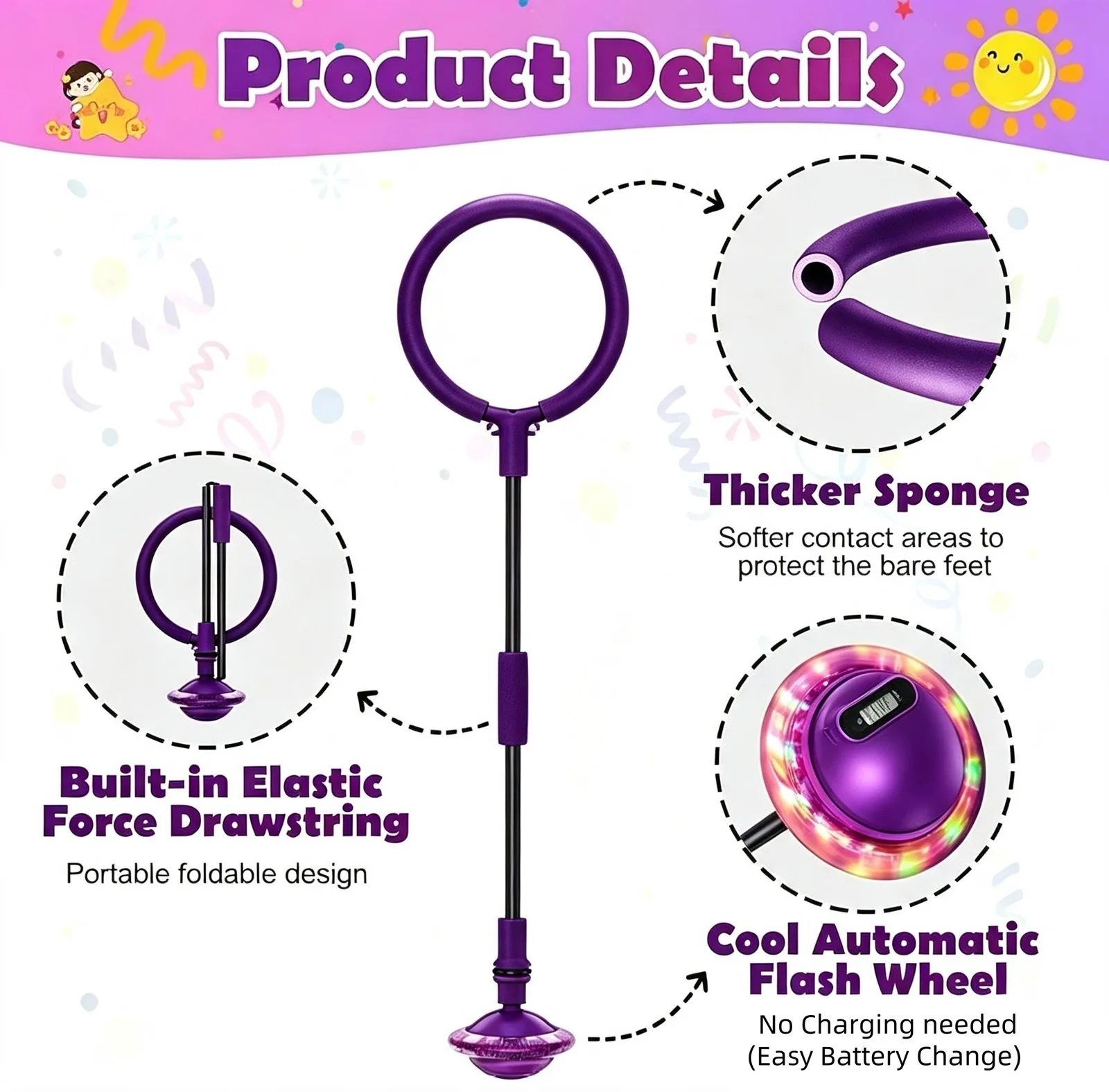 1 Pack, Random Color (Pink or Purple) Foldable LED Flashing Ankle Skip Ball with Counter for Kids Adults Portable Skip It Jump Rope Toy Outdoor Sports Exercise Game Children Christmas Birthday Gift