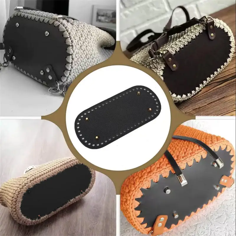 21.5x10cm Long Bottom For Knitted Bag PU Leather Bag Base Handmade Bottom With Holes Diy Crochet Bag Bottom Accessories 1/3pcs