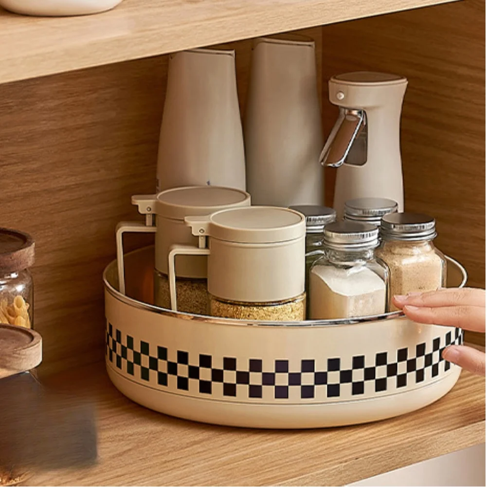 Rotating Spice Rack for Kitchen Counter 360 Degree Turntable Design PET Material 29x30x10.5cm Elevated Rim 6.3cm
