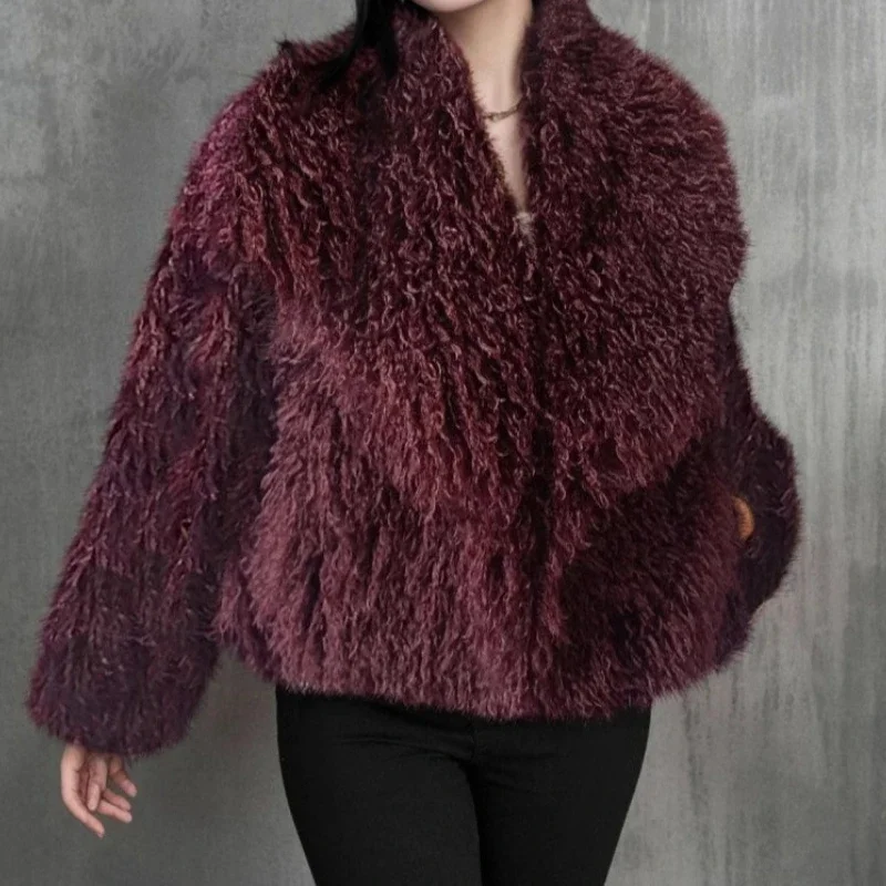 Pele grande lapela jaqueta de pele artificial curto moda imitação de pele de raposa jaqueta de pelúcia macia feminina