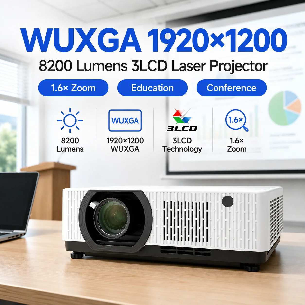 OEM ODM 8200 Lumens WUXGA 3LCD Laser Projector with Lens Shift for Large Venue Projects