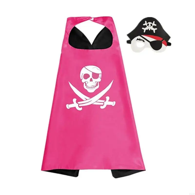 H58E Kid Pirate Dress Up Costume For Boy Girl, Pirate Capes and Cosplay Mask for Boy Girl Cosplay Party Kids Birthday Party