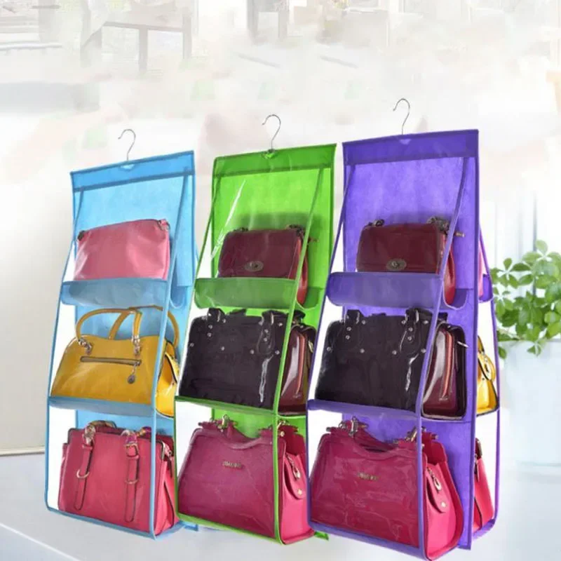 

6 Pocket Hanging Handbag Organizer for Wardrobe Closet Transparent Storage Bag Door Wall Clear Sundry Shoe Bag with Hanger Pouch