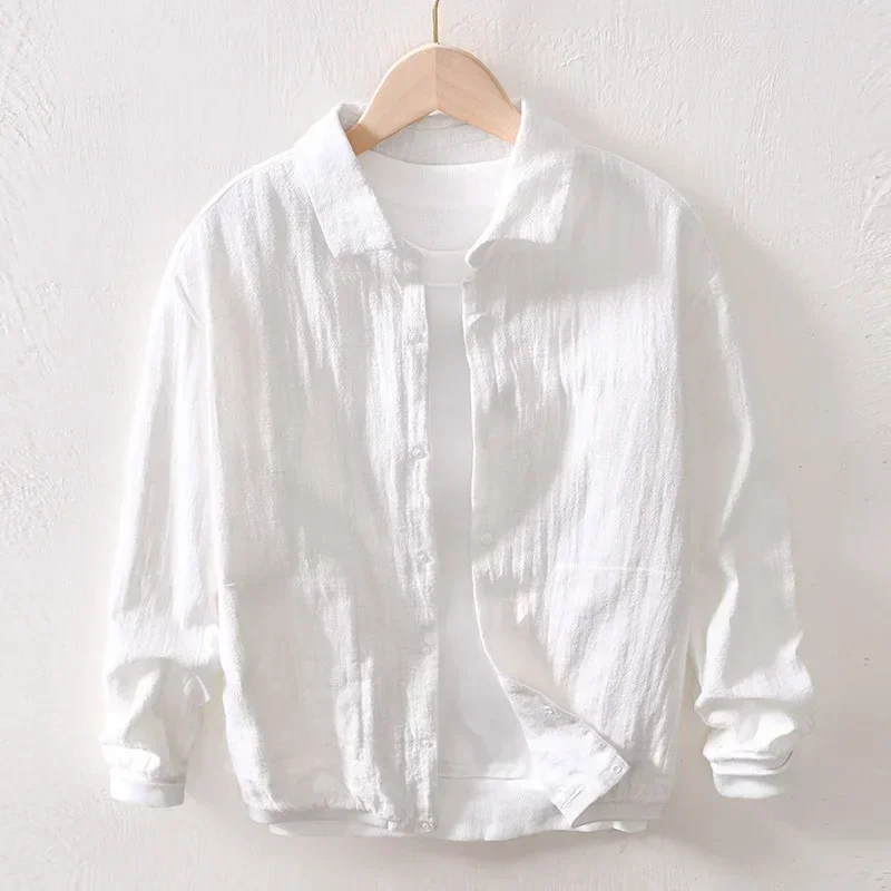 

Spring Summer Jackets for Men Daily Casual Baseball Jacket Solid Color Button Cotton Linen Jacket Men Japanese Style Male Coats