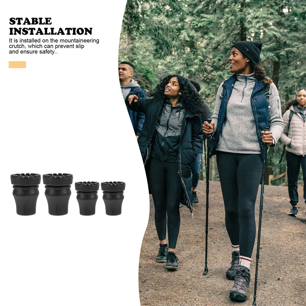 

4Pcs Trekking Pole Foot Covers Anti-Slip Crutch Foot Pads Premium Rubber Hiking Pole Tips Durable Non-Skid Pads Black
