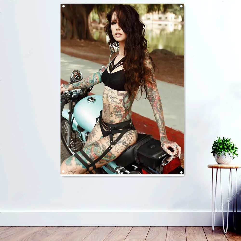 Байкерский мотоцикл настенный художественный гобелен декоративный баннер флаг плакаты и принты Паб Клуб человек пещера Бар Гараж Настенный декор живопись