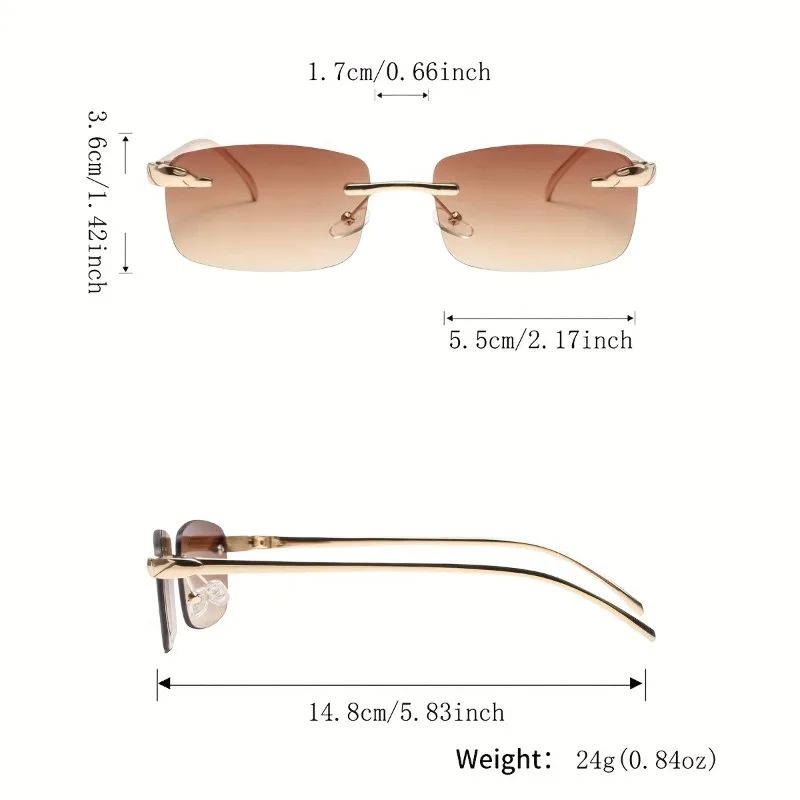 1 Stück Damen-Randlose Modebrille, Leichter Metallrahmen & PC-Gläser – Detail 6