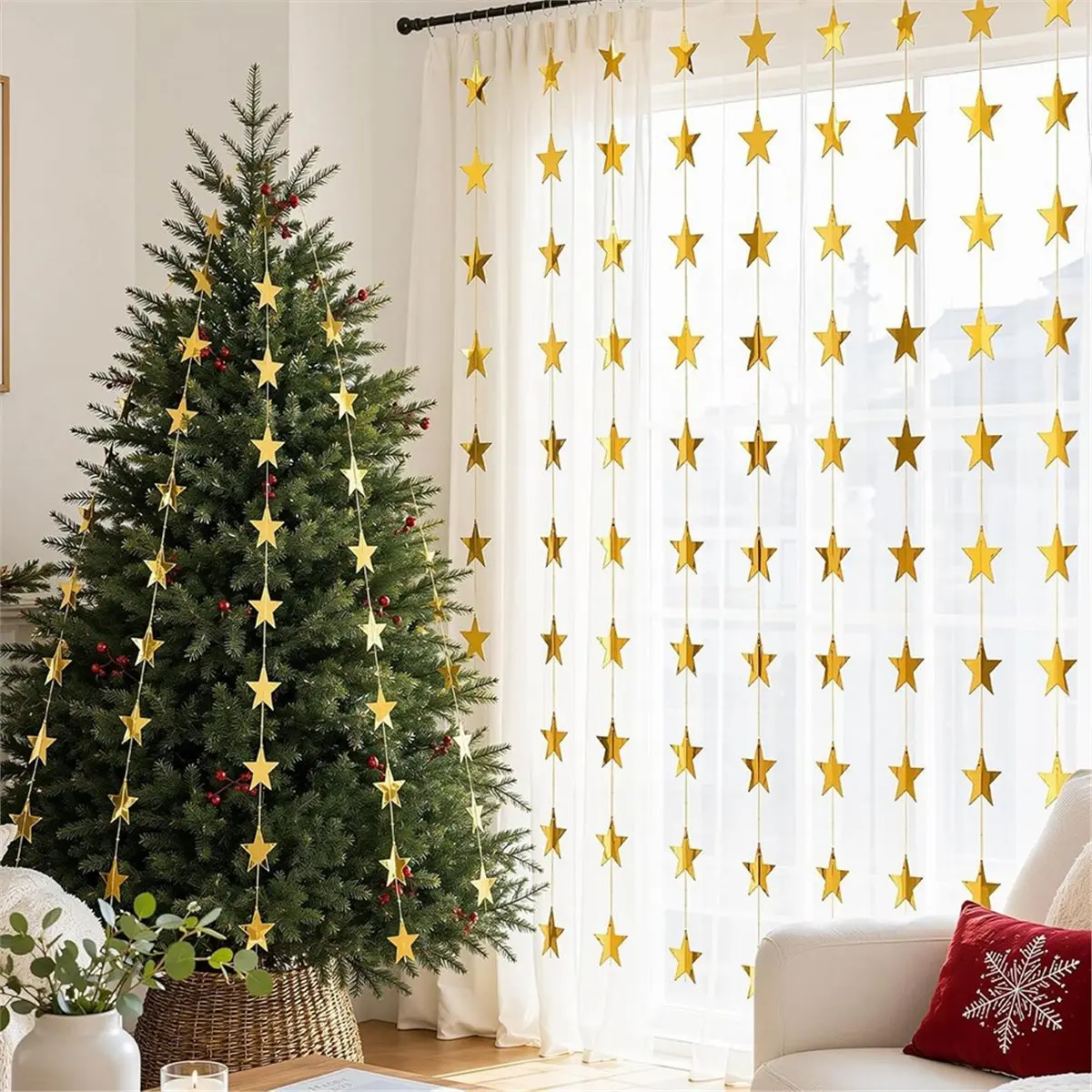 10 Pack Garland, Hanging Paper Star Garland for Birthday Party Decorations, Gold Stars Streamer
