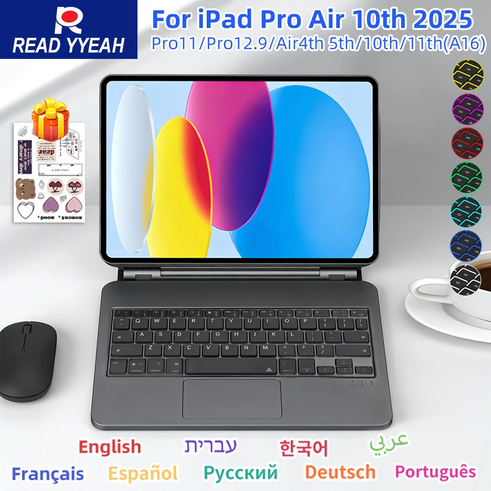 Backlight Magic Bilingual Keyboard For iPad A16 11th 2025 iPad 10th Gen Air 4 5 6 Air 11 13 Pro 11in 12.9
