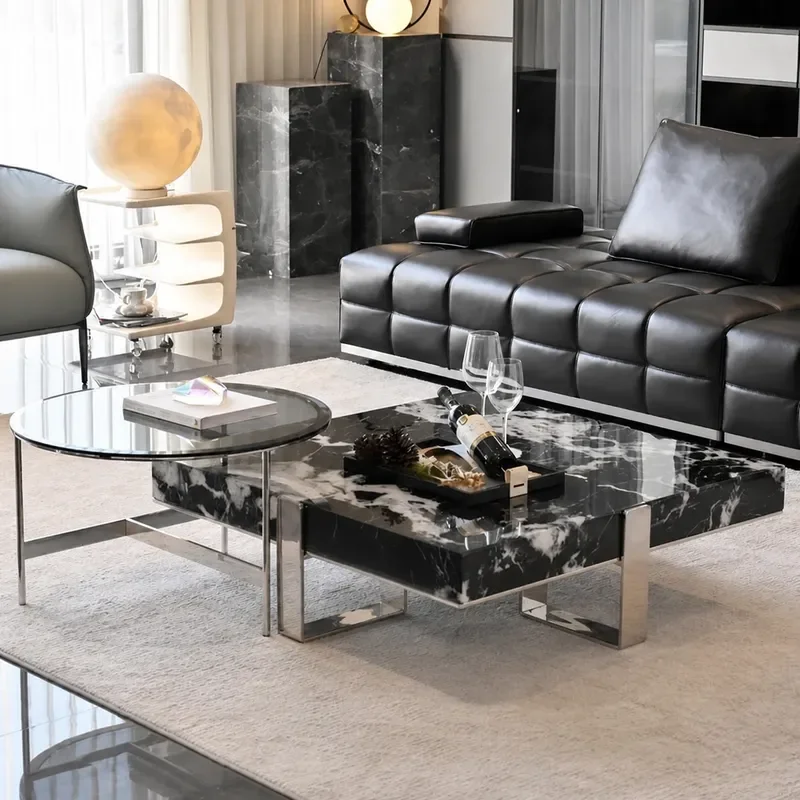Minimalist Marble Coffee Table Square Living Room Furniture Light Luxury Simple Household Size Combination
