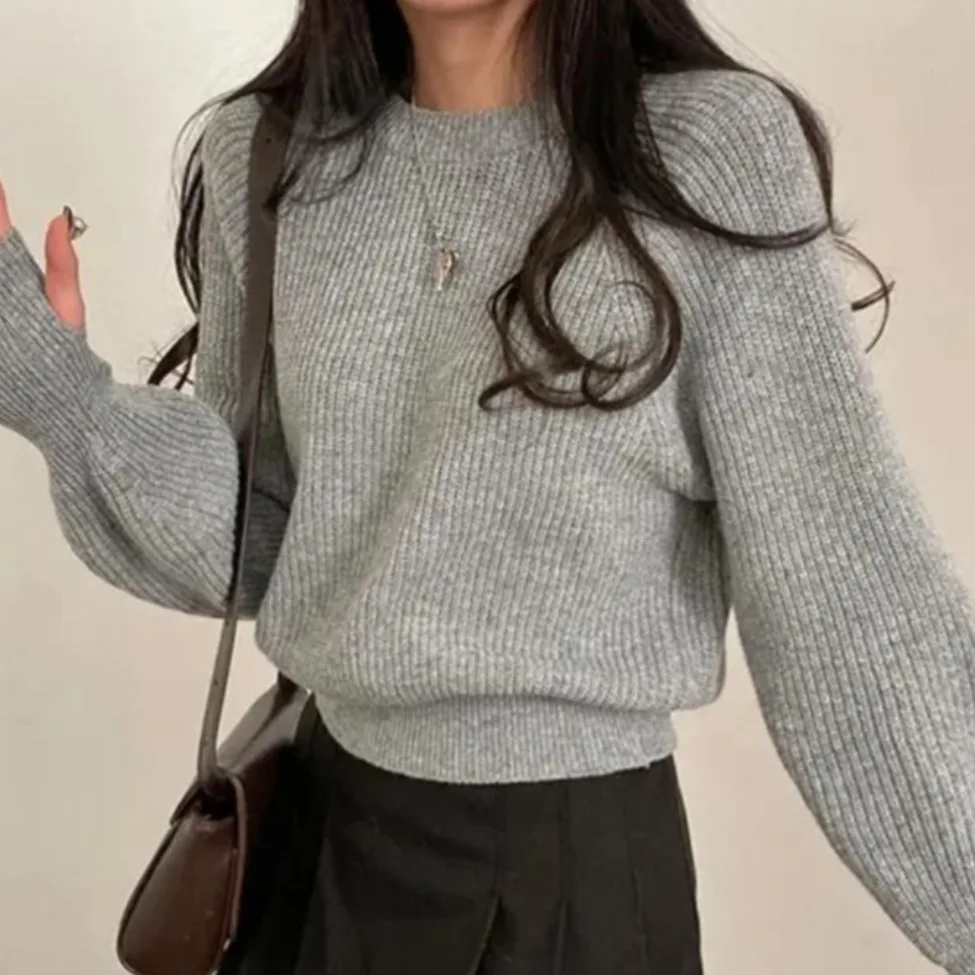 

Chic Autumn Winter Thiened round Ne Pullover Sweater Women's Long Sve Warm Knitted Wear-resistant Fce-lined Coat