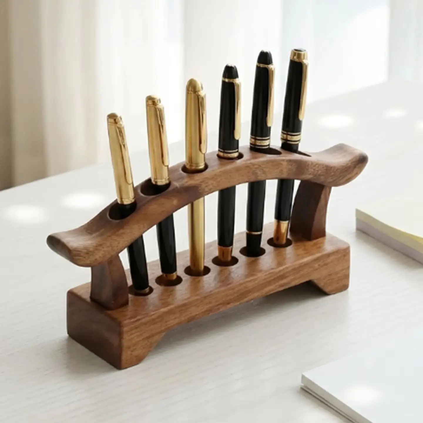 1pc Wooden Pen Holders, Walnut Pencil Holder With 6 Slots, Desk Accessories. Organizes Writing Utensils